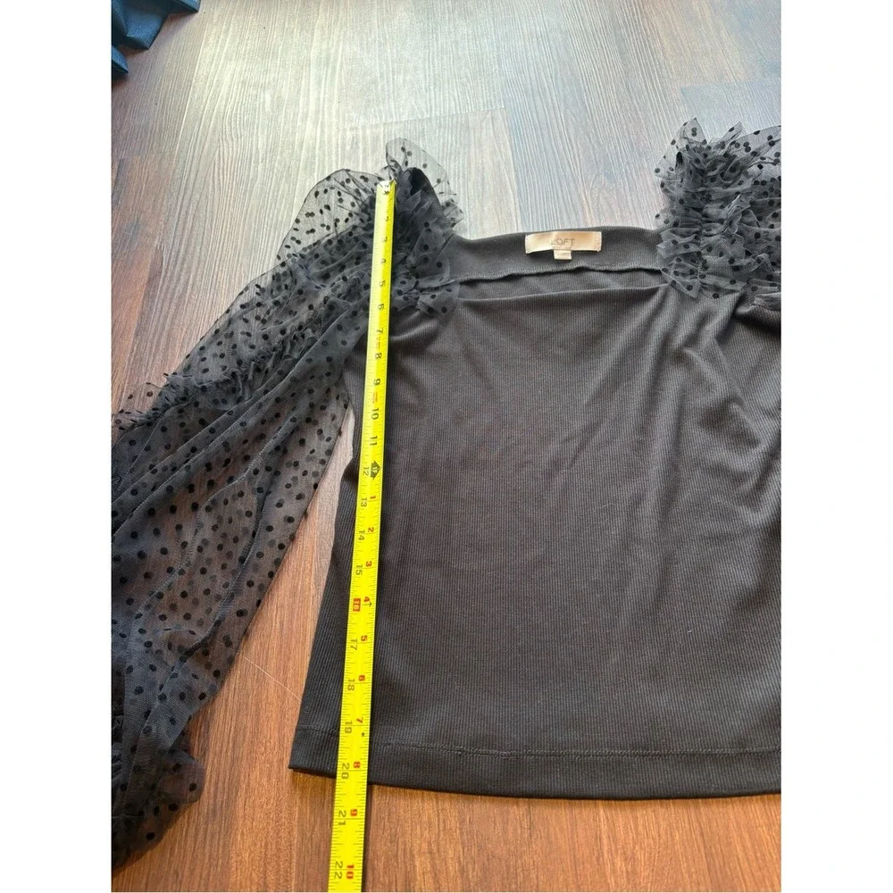 Loft Black Mesh Balloon Sleeve Coquette‎ Noir Dark Academia Swiss Dot Ruffle